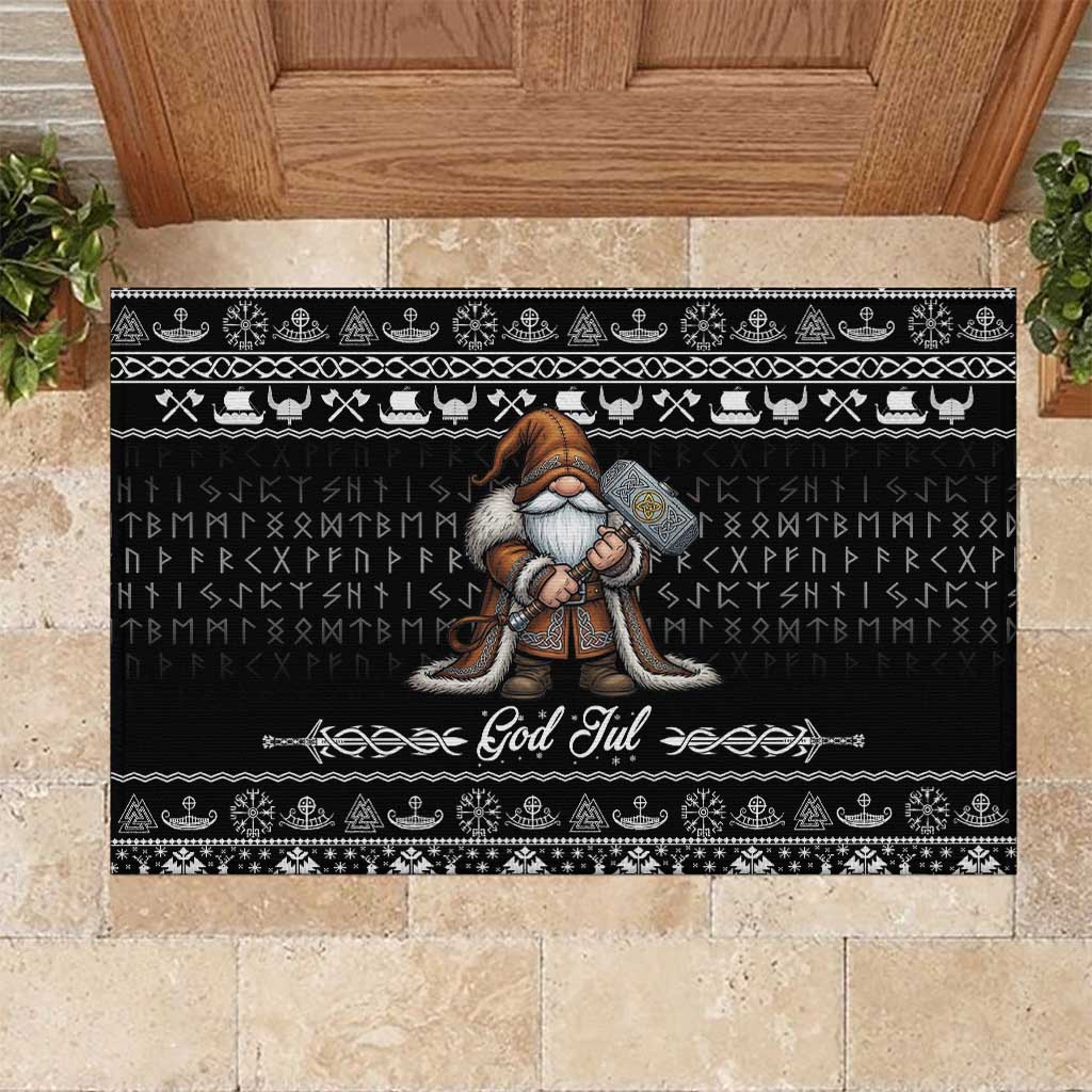 Viking Gnome Christmas Rubber Doormat Nordic Xmas Spirit Pattern - Wonder Print Shop