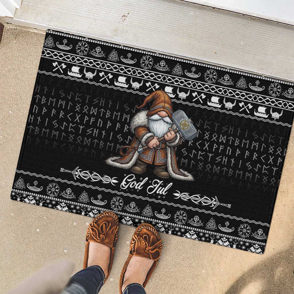 Viking Gnome Christmas Rubber Doormat Nordic Xmas Spirit Pattern - Wonder Print Shop