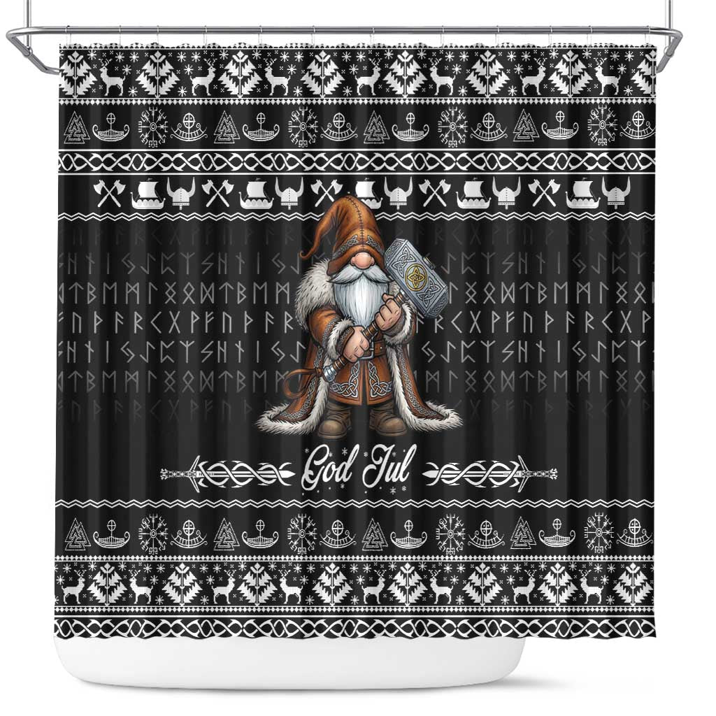 Viking Gnome Christmas Shower Curtain Nordic Xmas Spirit Pattern - Wonder Print Shop
