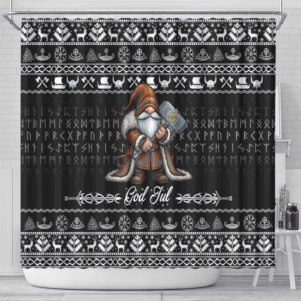 Viking Gnome Christmas Shower Curtain Nordic Xmas Spirit Pattern - Wonder Print Shop