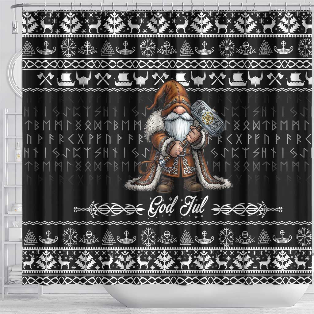 Viking Gnome Christmas Shower Curtain Nordic Xmas Spirit Pattern - Wonder Print Shop