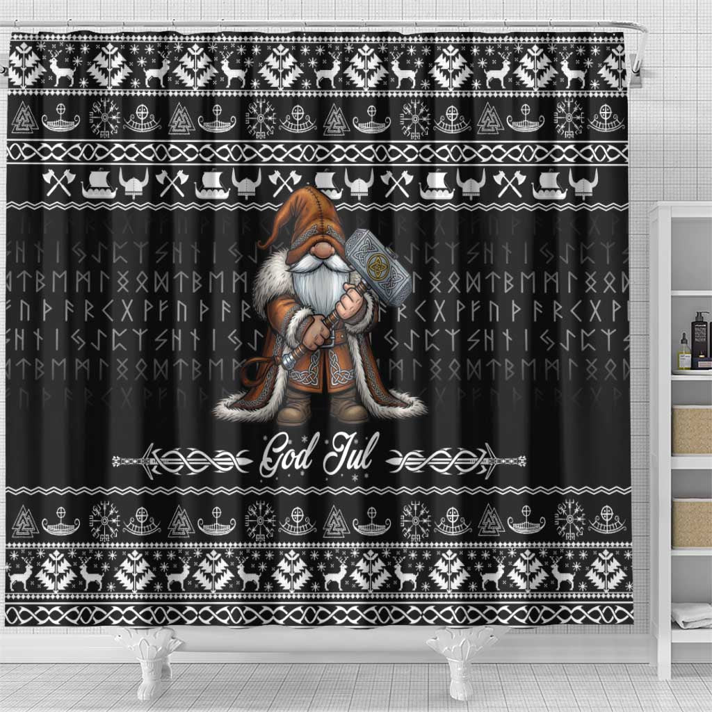 Viking Gnome Christmas Shower Curtain Nordic Xmas Spirit Pattern - Wonder Print Shop