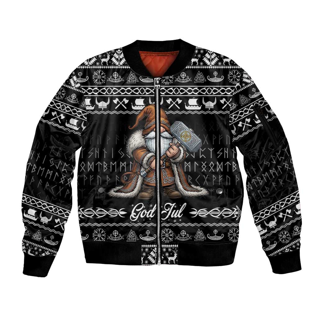 Viking Gnome Christmas Sleeve Zip Bomber Jacket Nordic Xmas Spirit Pattern - Wonder Print Shop