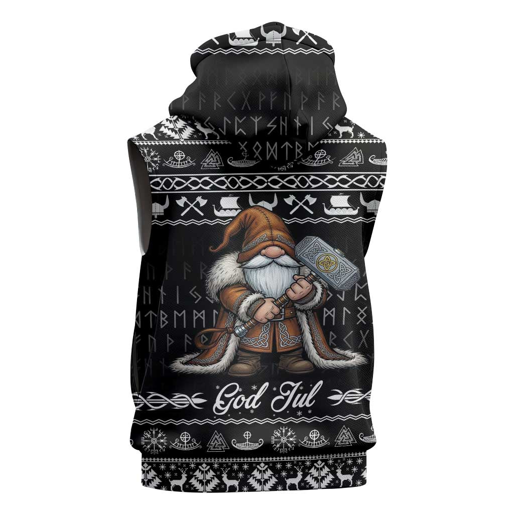 Viking Gnome Christmas Sleeveless Hoodie Nordic Xmas Spirit Pattern - Wonder Print Shop