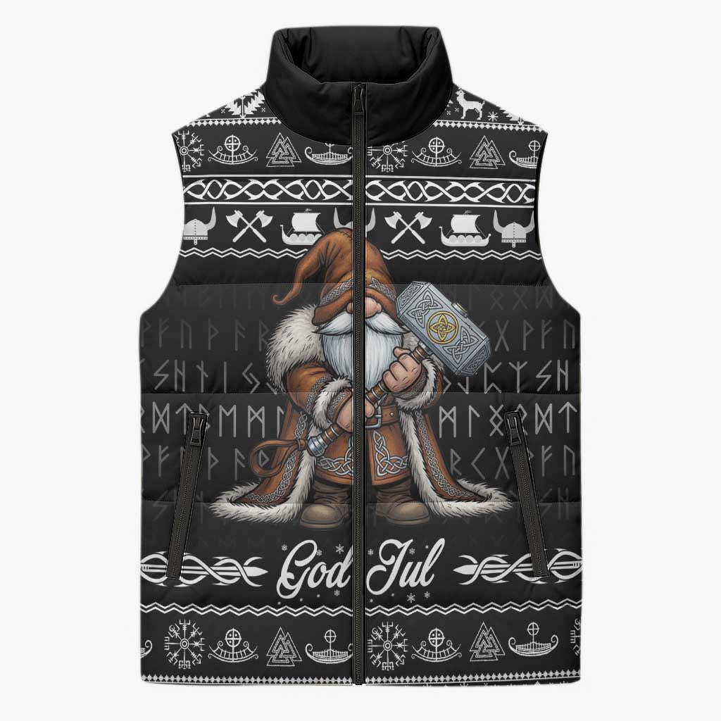 Viking Gnome Christmas Sleeveless Puffer Jacket Nordic Xmas Spirit Pattern - Wonder Print Shop