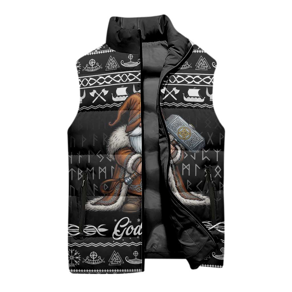 Viking Gnome Christmas Sleeveless Puffer Jacket Nordic Xmas Spirit Pattern - Wonder Print Shop