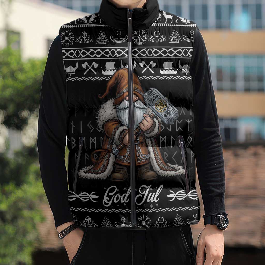 Viking Gnome Christmas Sleeveless Puffer Jacket Nordic Xmas Spirit Pattern - Wonder Print Shop