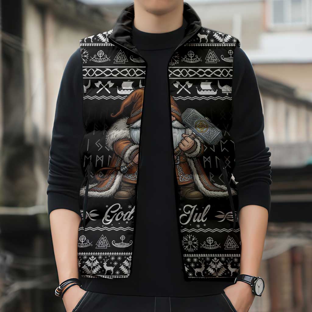 Viking Gnome Christmas Sleeveless Puffer Jacket Nordic Xmas Spirit Pattern - Wonder Print Shop