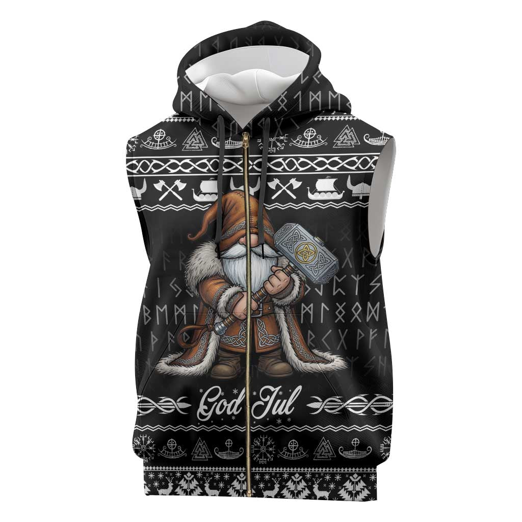 Viking Gnome Christmas Sleeveless Zip Hoodie Nordic Xmas Spirit Pattern - Wonder Print Shop