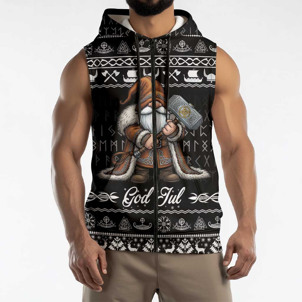 Viking Gnome Christmas Sleeveless Zip Hoodie Nordic Xmas Spirit Pattern - Wonder Print Shop
