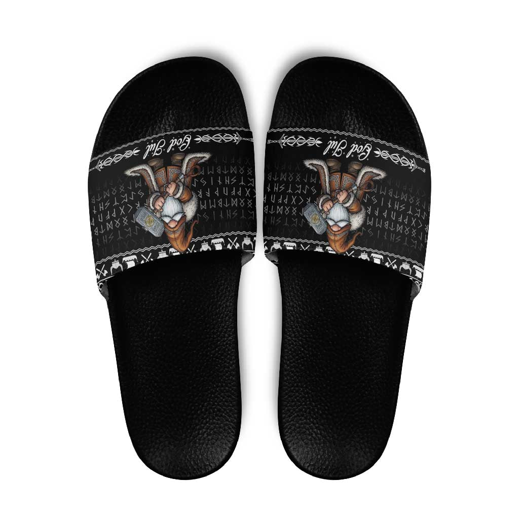 Viking Gnome Christmas Slide Sandals Nordic Xmas Spirit Pattern - Wonder Print Shop