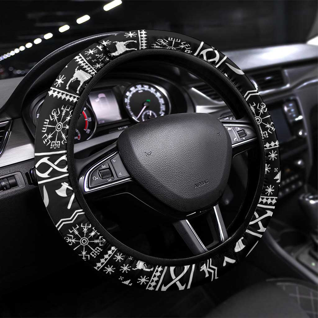 Viking Gnome Christmas Steering Wheel Cover Nordic Xmas Spirit Pattern - Wonder Print Shop