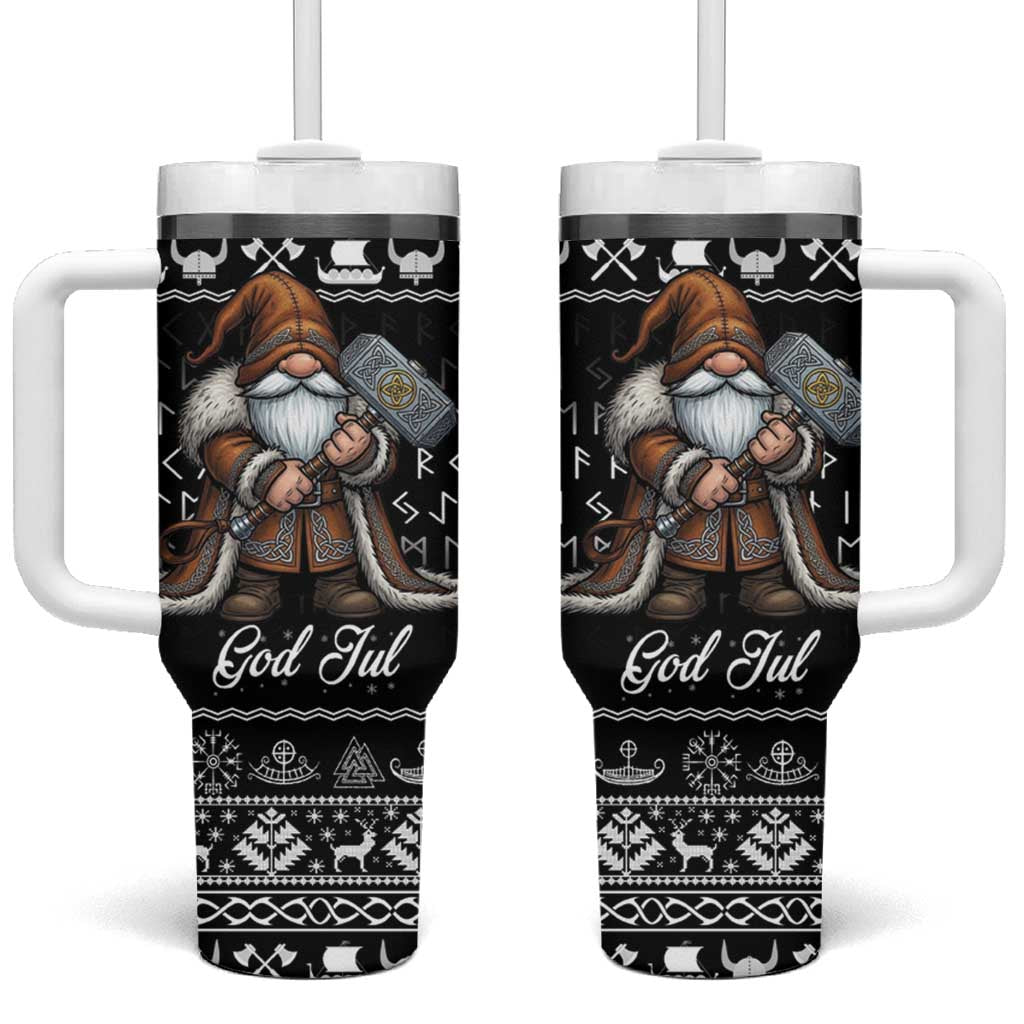 Viking Gnome Christmas Tumbler With Handle Nordic Xmas Spirit Pattern - Wonder Print Shop