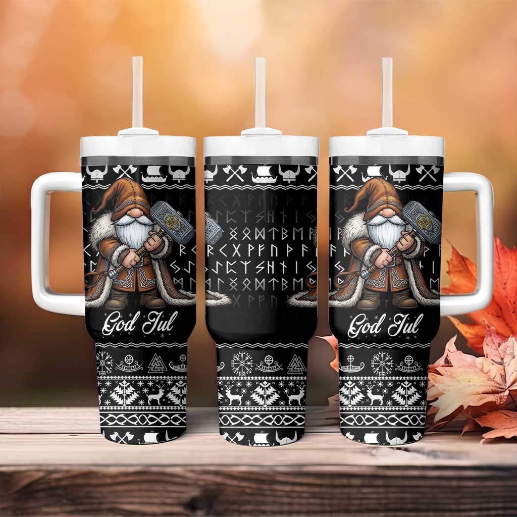 Viking Gnome Christmas Tumbler With Handle Nordic Xmas Spirit Pattern - Wonder Print Shop