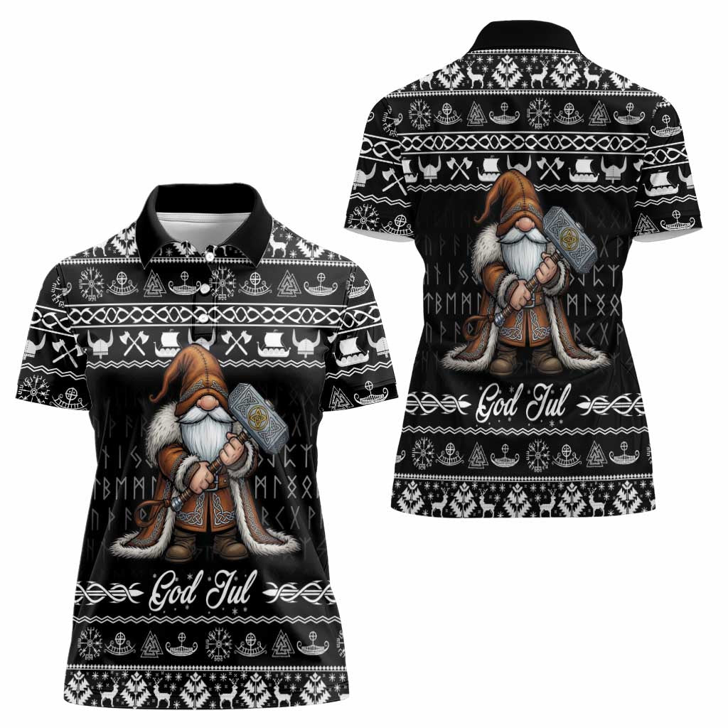 Viking Gnome Christmas Women Polo Shirt Nordic Xmas Spirit Pattern - Wonder Print Shop