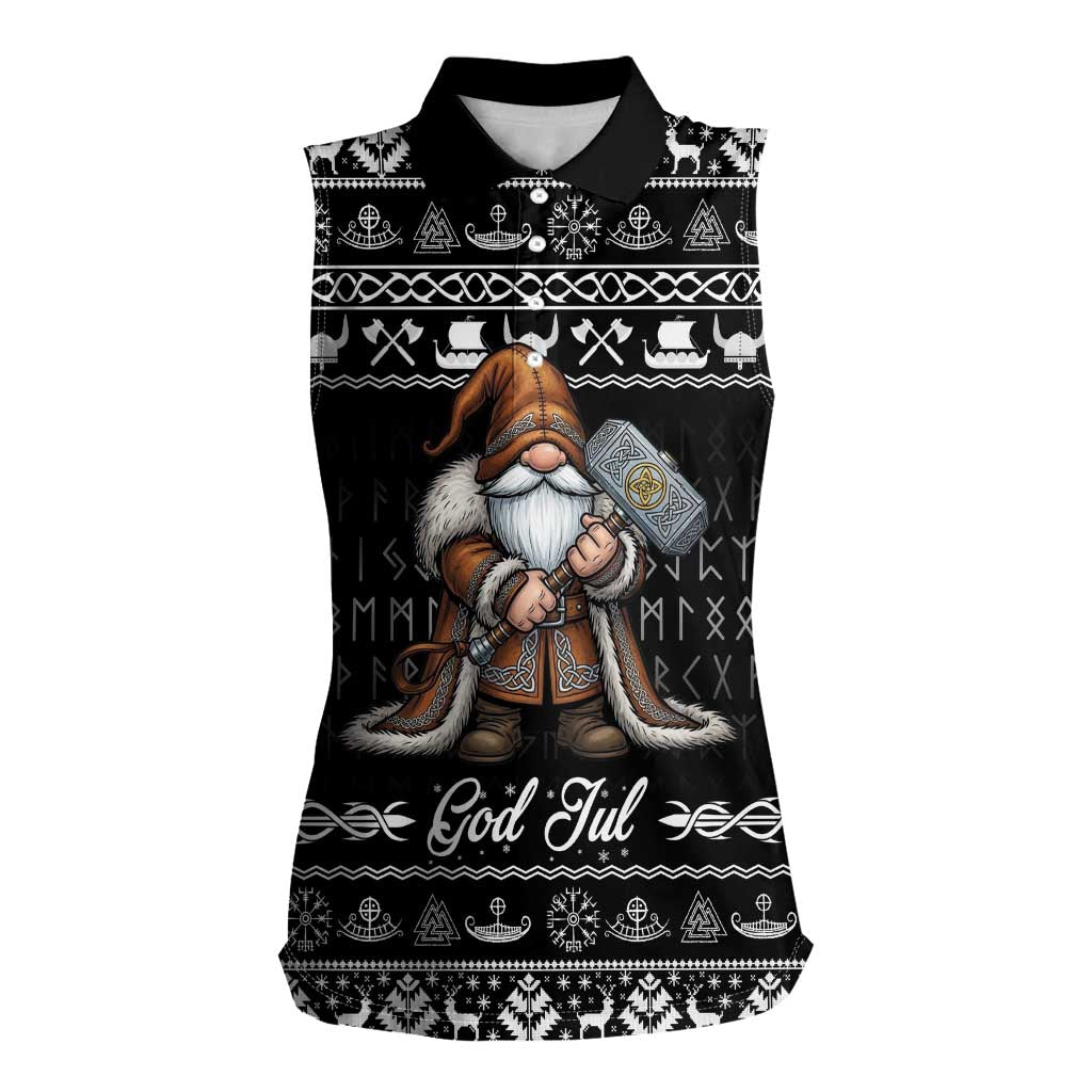 Viking Gnome Christmas Women Sleeveless Polo Shirt Nordic Xmas Spirit Pattern - Wonder Print Shop