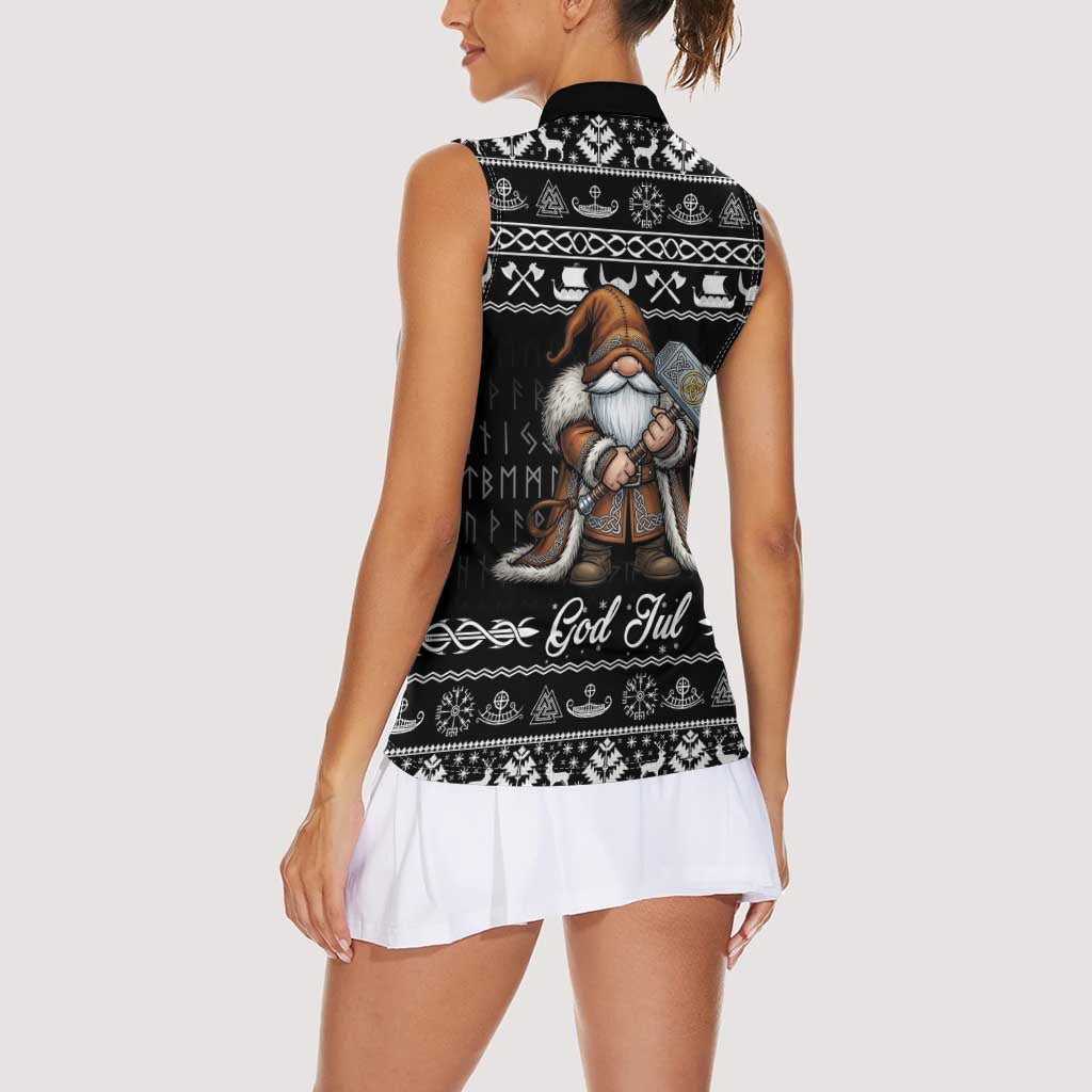 Viking Gnome Christmas Women Sleeveless Polo Shirt Nordic Xmas Spirit Pattern - Wonder Print Shop
