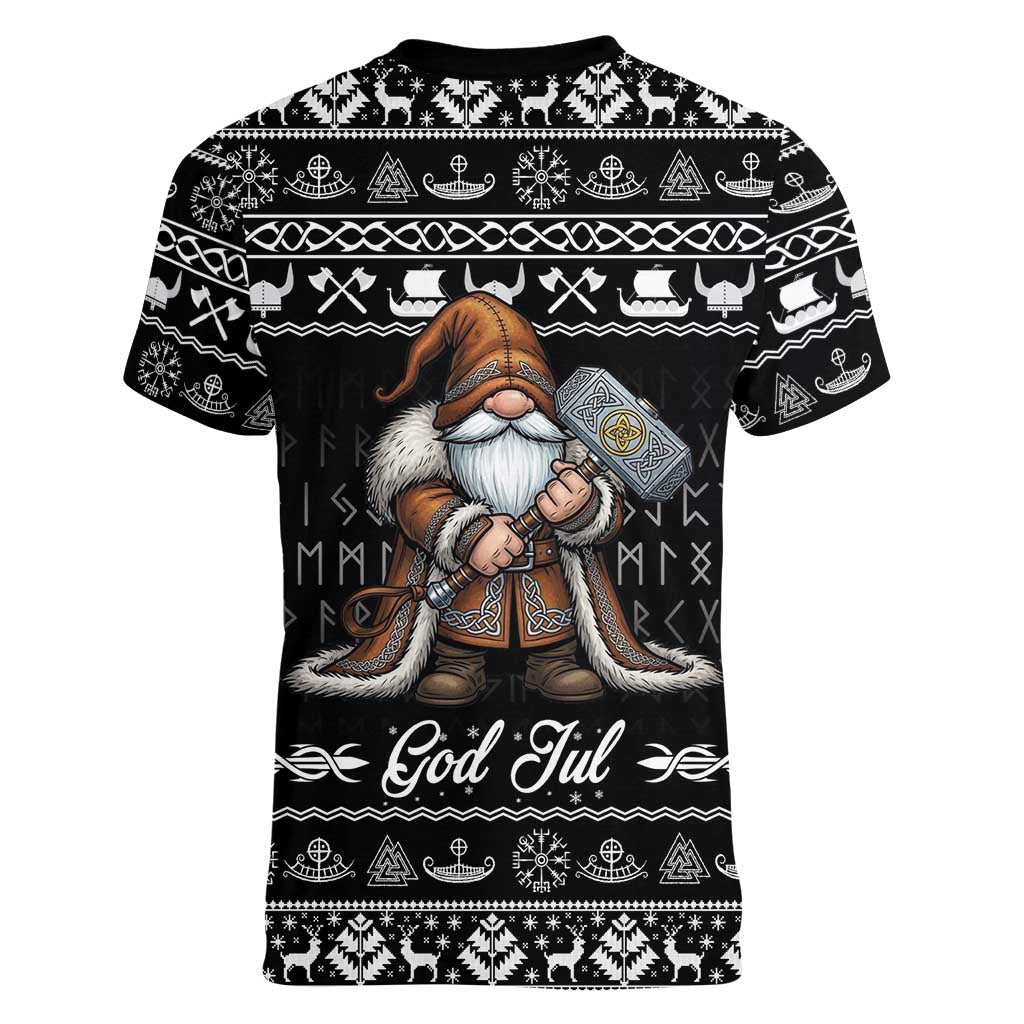 Viking Gnome Christmas Women V-Neck T-Shirt Nordic Xmas Spirit Pattern - Wonder Print Shop