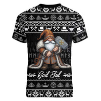 Viking Gnome Christmas Women V-Neck T-Shirt Nordic Xmas Spirit Pattern - Wonder Print Shop