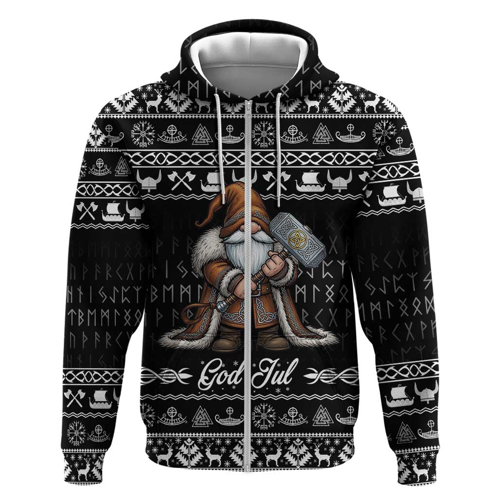 Viking Gnome Christmas Zip Hoodie Nordic Xmas Spirit Pattern - Wonder Print Shop