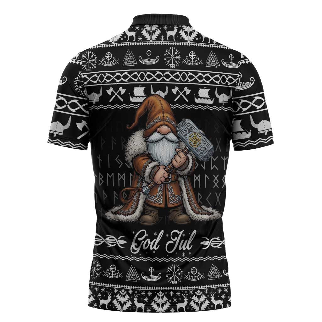 Viking Gnome Christmas Zipper Polo Shirt Nordic Xmas Spirit Pattern - Wonder Print Shop