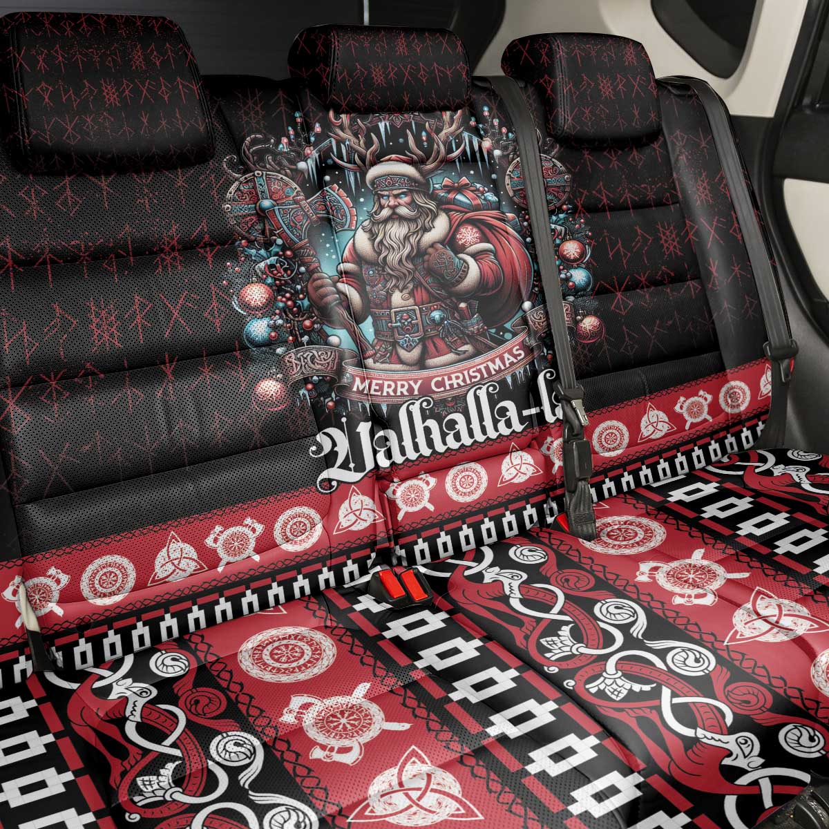 Viking Santa Christmas Back Car Seat Cover Valhalla-la Nordic Xmas Spirit - Wonder Print Shop