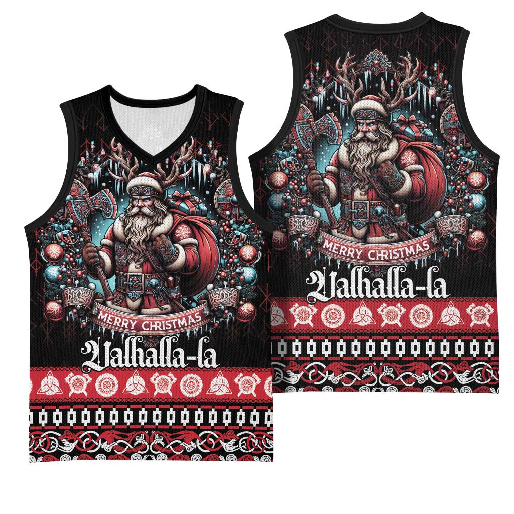Viking Santa Christmas Basketball Jersey Valhalla-la Nordic Xmas Spirit - Wonder Print Shop