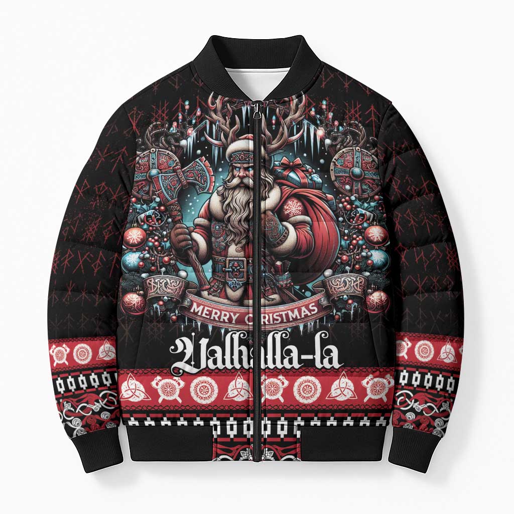 Viking Santa Christmas Bomber Puffer Jacket Valhalla-la Nordic Xmas Spirit - Wonder Print Shop
