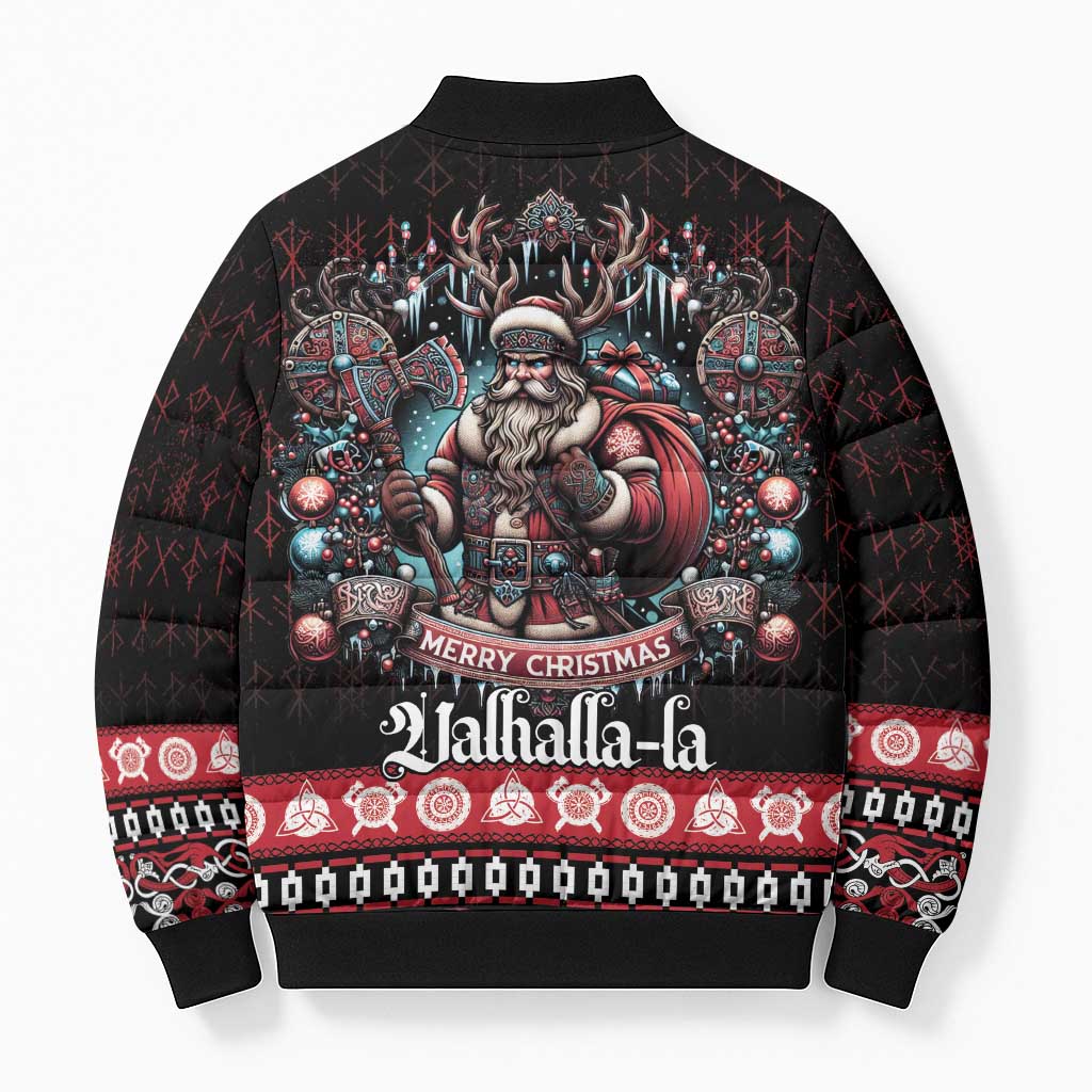 Viking Santa Christmas Bomber Puffer Jacket Valhalla-la Nordic Xmas Spirit - Wonder Print Shop