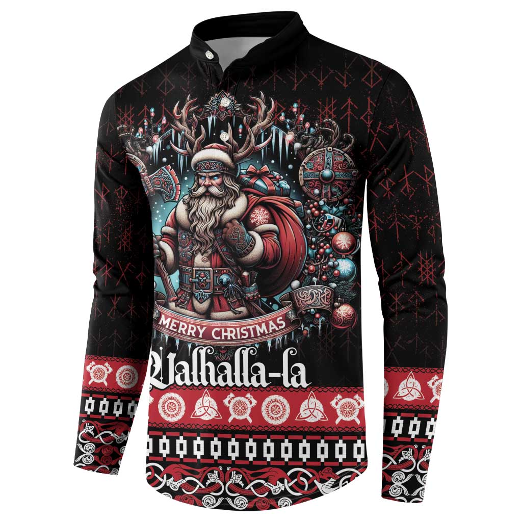 Viking Santa Christmas Button Sweatshirt Valhalla-la Nordic Xmas Spirit - Wonder Print Shop