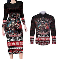 Viking Santa Christmas Couples Matching Long Sleeve Bodycon Dress and Long Sleeve Button Shirt Valhalla-la Nordic Xmas Spirit - Wonder Print Shop