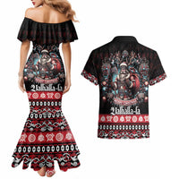 Viking Santa Christmas Couples Matching Mermaid Dress and Hawaiian Shirt Valhalla-la Nordic Xmas Spirit - Wonder Print Shop