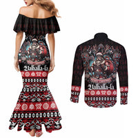 Viking Santa Christmas Couples Matching Mermaid Dress and Long Sleeve Button Shirt Valhalla-la Nordic Xmas Spirit - Wonder Print Shop