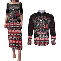 Viking Santa Christmas Couples Matching Puletasi and Long Sleeve Button Shirt Valhalla-la Nordic Xmas Spirit - Wonder Print Shop