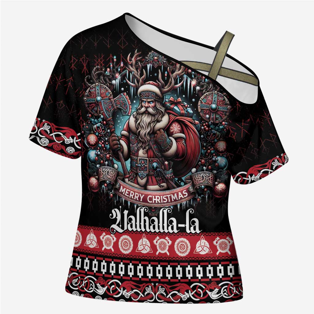 Viking Santa Christmas Cross Shoulder Shirt Valhalla-la Nordic Xmas Spirit - Wonder Print Shop