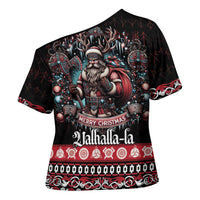 Viking Santa Christmas Cross Shoulder Shirt Valhalla-la Nordic Xmas Spirit - Wonder Print Shop