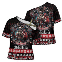 Viking Santa Christmas Cross Shoulder Shirt Valhalla-la Nordic Xmas Spirit - Wonder Print Shop