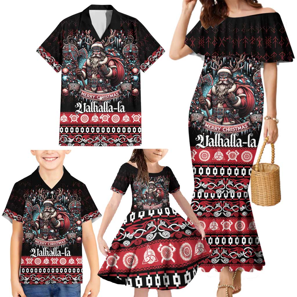 Viking Santa Christmas Family Matching Mermaid Dress and Hawaiian Shirt Valhalla-la Nordic Xmas Spirit - Wonder Print Shop