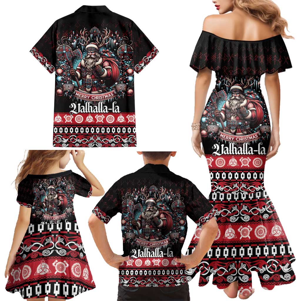 Viking Santa Christmas Family Matching Mermaid Dress and Hawaiian Shirt Valhalla-la Nordic Xmas Spirit - Wonder Print Shop