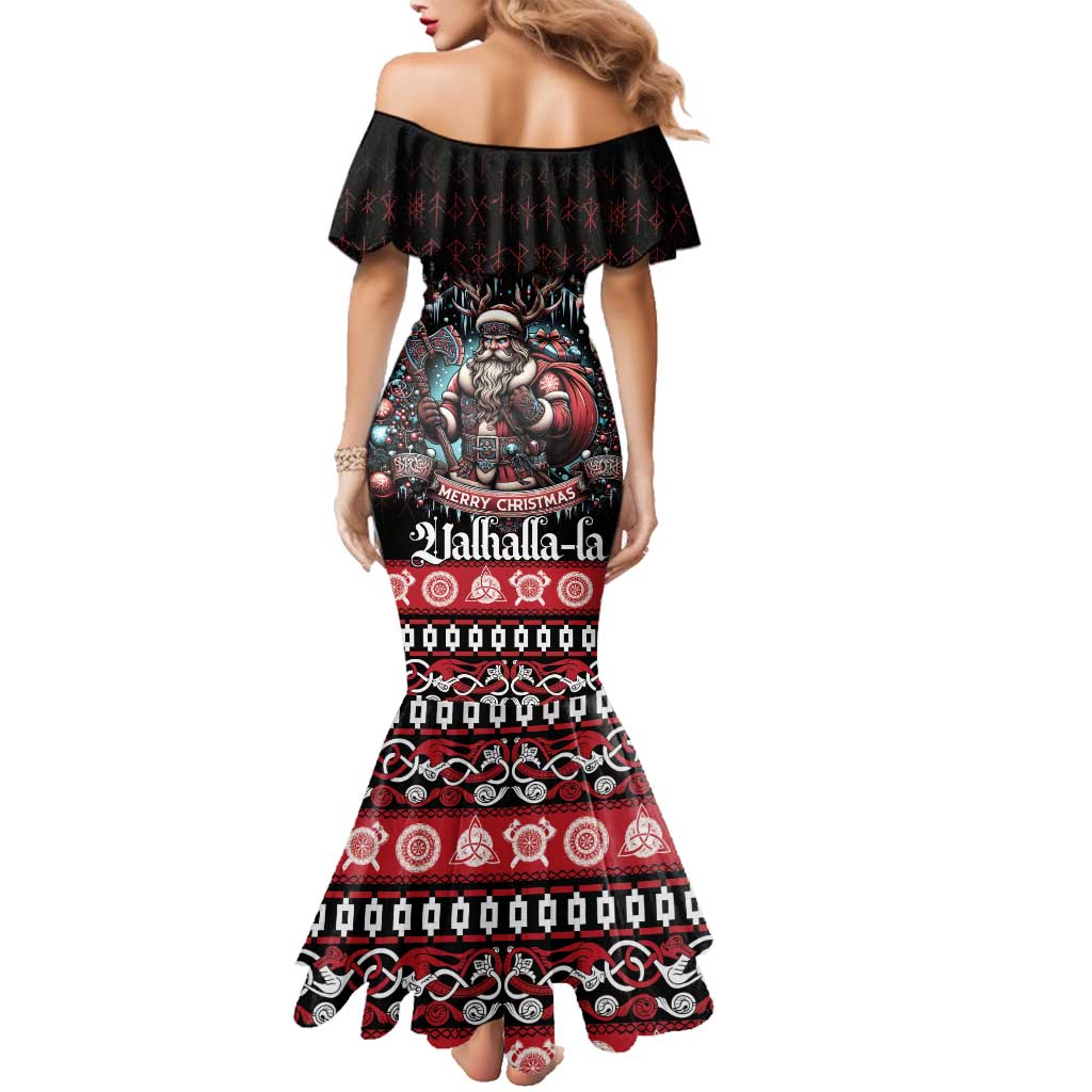 Viking Santa Christmas Family Matching Mermaid Dress and Hawaiian Shirt Valhalla-la Nordic Xmas Spirit - Wonder Print Shop