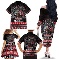 Viking Santa Christmas Family Matching Off The Shoulder Long Sleeve Dress and Hawaiian Shirt Valhalla-la Nordic Xmas Spirit - Wonder Print Shop