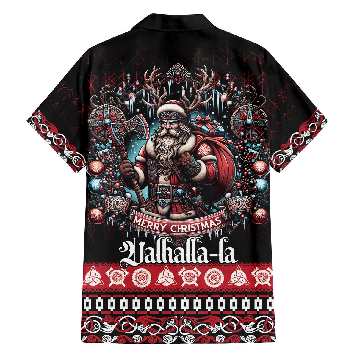 Viking Santa Christmas Family Matching Off The Shoulder Long Sleeve Dress and Hawaiian Shirt Valhalla-la Nordic Xmas Spirit - Wonder Print Shop