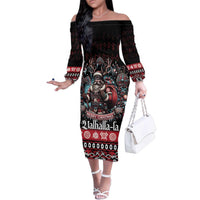 Viking Santa Christmas Family Matching Off The Shoulder Long Sleeve Dress and Hawaiian Shirt Valhalla-la Nordic Xmas Spirit - Wonder Print Shop