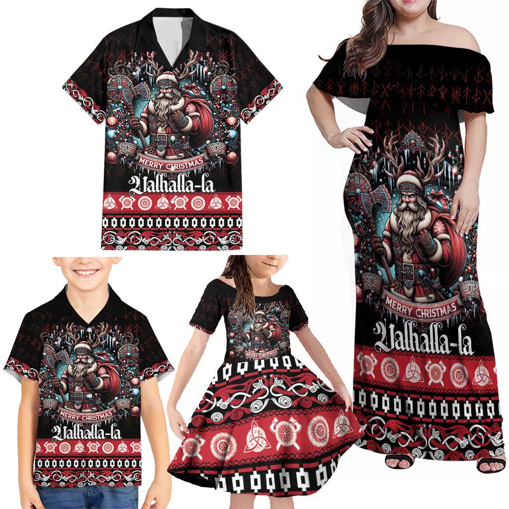 Viking Santa Christmas Family Matching Off Shoulder Maxi Dress and Hawaiian Shirt Valhalla-la Nordic Xmas Spirit - Wonder Print Shop