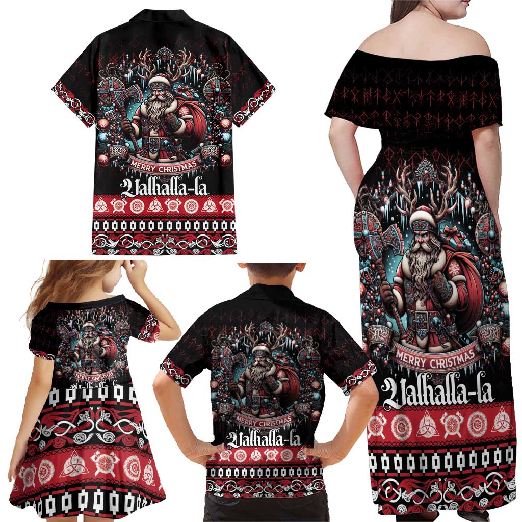 Viking Santa Christmas Family Matching Off Shoulder Maxi Dress and Hawaiian Shirt Valhalla-la Nordic Xmas Spirit - Wonder Print Shop