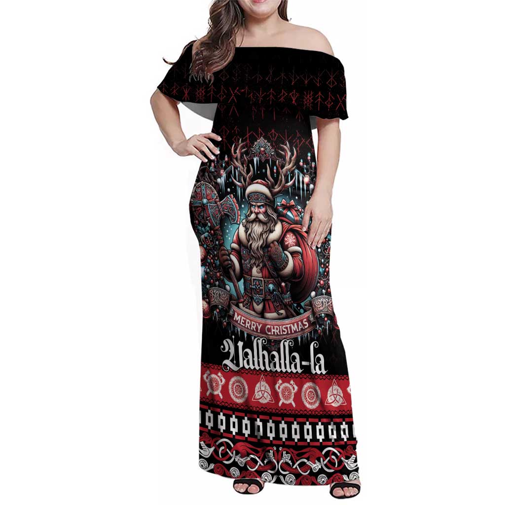 Viking Santa Christmas Family Matching Off Shoulder Maxi Dress and Hawaiian Shirt Valhalla-la Nordic Xmas Spirit - Wonder Print Shop