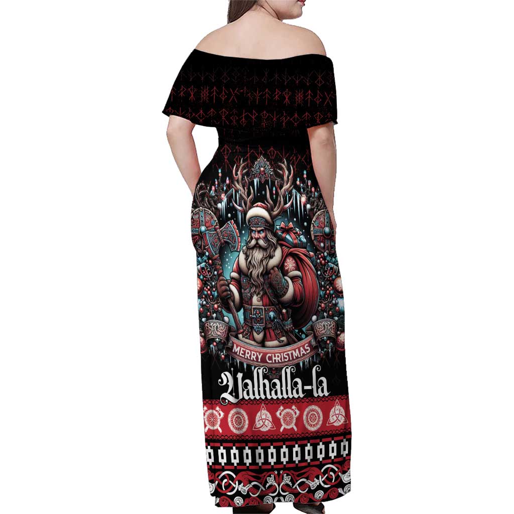 Viking Santa Christmas Family Matching Off Shoulder Maxi Dress and Hawaiian Shirt Valhalla-la Nordic Xmas Spirit - Wonder Print Shop