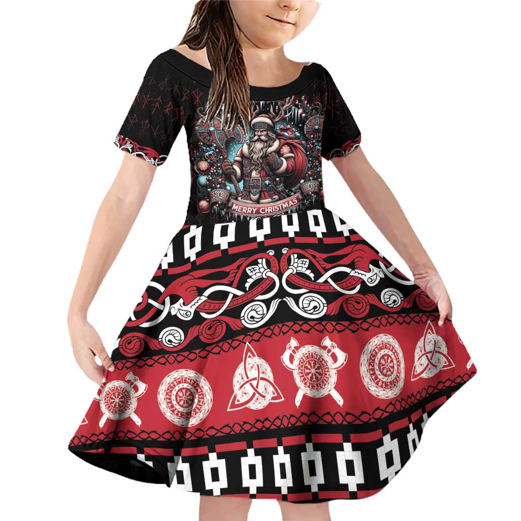 Viking Santa Christmas Family Matching Off Shoulder Short Dress and Hawaiian Shirt Valhalla-la Nordic Xmas Spirit - Wonder Print Shop