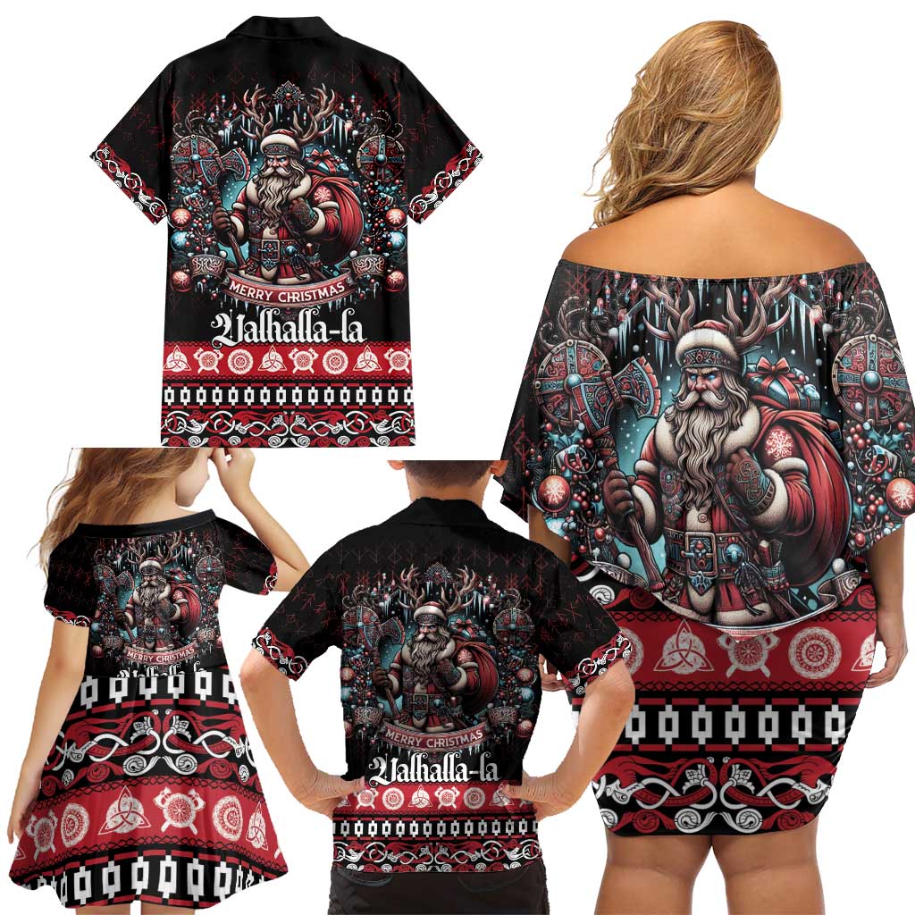 Viking Santa Christmas Family Matching Off Shoulder Short Dress and Hawaiian Shirt Valhalla-la Nordic Xmas Spirit - Wonder Print Shop