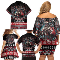 Viking Santa Christmas Family Matching Off Shoulder Short Dress and Hawaiian Shirt Valhalla-la Nordic Xmas Spirit - Wonder Print Shop